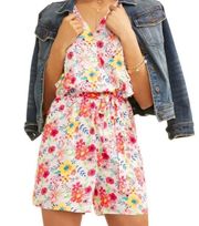 Floral Printed Flounce Ruffle Crossover V Neck Sleeveless Romper Med