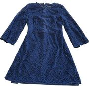 Laundry Shelli Segal Dress Womens 0 Blue Lace Overlay Shift Mini Bell Sleeve