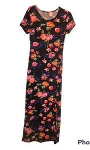 Bobbie Brooks Sz XL Womens Black Floral Maxi Dress + Necklace NEW NWT