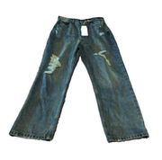 Vanilla Star Womens High Rise Denim 90’s Straight Leg Jeans Destructed Destroyed