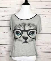 Rhapsody Black & Gray Cat Face Cut Out Tee Small