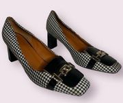 Black and White Houndstooth Heeled Loafers