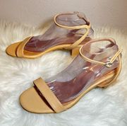 J.Jill Ariane Block-Heel Leather Sandals Tan Beige Ankle Strap Size 8.5M