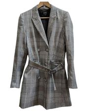 Bardot Gray Glenchek Monochrome Belted Double Breasted Trench Coat Size 6/Small