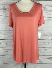 Maison Jules Large L Top Coral Stretch Short Sleeve T-Shirt Scoop Neck Womens