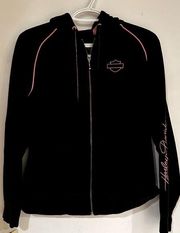 Harley Davidson Women's Embroidered  Full zip sweatshirt Hoodie Black & Pink