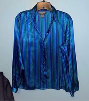 Notations Clothing Company Vintage Striped Satin Button Up Size Petite Large