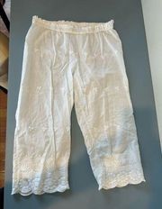 Cynthia Rowley Sleepwear womens pants white size S elastic waist embroidery