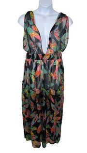 ASOS Swim Beach Coverup Black Floral Kaftan Maxi Dress Swimsuit Cover Up size 12