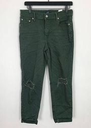 Gap Denim High Rise Douglas Fir Girlfriend Jeans Crop Distressed Denim Size 28