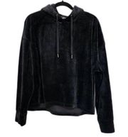 DKNY Sport Hoodie Black Velvet Plush Velour Hooded Pullover Top Size M