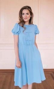 Gal Meets Glam Ellie Puff Sleeve Bow Dress Pastel Baby Blue Size 6 Coquette