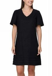 Nicole Miller Women's Size S Linen Tee Shirt Dress Black Vneck Tiered Bottom New