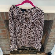 Joan Vass Y2K Black & Pink Floral Ruffle Neck & Sleeve Blouse size Large