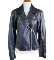 J. Crew Mercantile Women's Jacket Sz M Black Moto Zip Front Coat Faux Leather