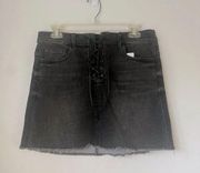 Sneak Peek High Rise Black Denim Lace Up Mini Skirt M NWT