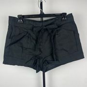 BCBGMAXAZRIA Black Linen Blend Paperbag Waist Tie Pleated Shorts