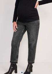 Maternity Full Panel Slouchy Straight Cropped Cut-Off Black Jeans