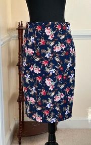 Blue Floral Pencil Skirt  w Slit