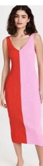 Torn by Ronny Kobo Pink Red Colorblock Split Two-Tone Midi Dress Size M