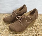 X Appeal Merrit Womens Bootie Size 7 Tan Suede Almond Toe Lace Up Wedge