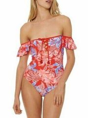 Red Carter off shoulder one piece swimsuit size S