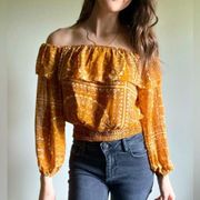 NWT Pink Lily Off The Shoulder Orange White Crop Boho Patterned Top