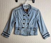 Hollister Cropped Distressed Light Washed Jean Button Front Jacket Size Medium