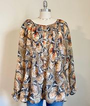 Cheetah And Butterfly Printed Chiffon Button Blouse 