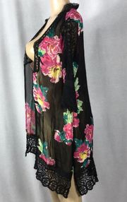 Floral Cover Up with Lace Trim