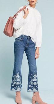 Pilcro Embroidered High Rise Flare Cropped Jeans 