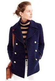 J. Crew Nellie Gori Women’s Wool Cashmere Pea Coat Navy Size 2 G7503