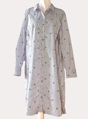 Isaac Mizrahi IMNYC Button Front Shirt Dress Stripe Floral Blue L