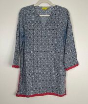 Roberta Roller Rabbit 100% Cotton Longline Tunic Printed Swim Coverup Sz Medium