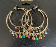 New Natasha Gypsy Double Hoops w Multi Color Crystals