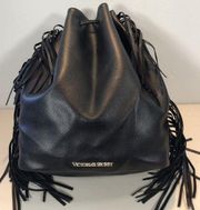 Victoria's Secret Black Fringe Backpack Purse Bag Faux Leather