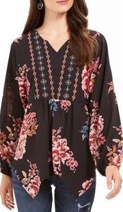 floral boho handkerchief hem peasant blouse women’s Size Medium