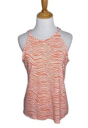 J. Mclaughlin Catalina Cloth Stretch Tie Halter Top Blouse Orange White Sz Small