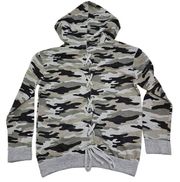 Like Love Womens Size S Grey Camouflage Lace Up Back Hoodie Sweatshirt Lounge