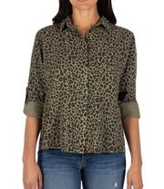 Kut from the Kloth Top Large Long Sleeve Button Shirt Women Olive Work Casual