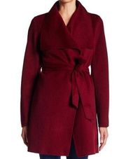 Tahari NWT $425 Wool Ella Burgundy Wrap Coat Sz L