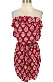 Lucy Love Strapless Boho Mini Dress Red White Size Medium