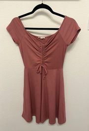 Adjustable Bust Scrunch Flowy Dusty Pink Short Sleeve Dress