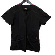 Wonder Flex Womens Scrub Uniform Top Short Sleeve V Neck Stretch Black Medium