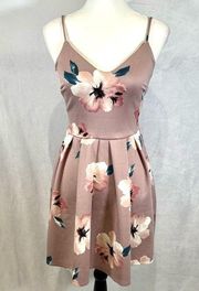 Blush pleated floral spaghetti strap dress size small NWT