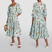 AGUA BY AGUA BENDITA Miel Floral Cotton Poplin Midi Dress XS NEW With Tags