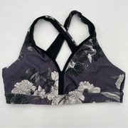 JoyLab Sports Bra Floral Workout Purple White Gray Crisscross Back Women Large