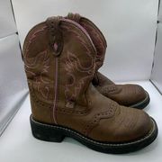 Justin Gypsy GEMMA Brown Leather Round Toe Pull On Western Boots Women 6.5B