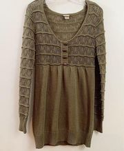 Daytrip Knit Long Olive Green Sweater Crochet Detailing