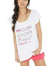 Forever 21 Caturday White Sleep Loose T-Shirt Lingerie Pink Shorts Small